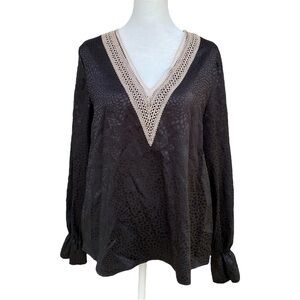 SHEIN Black Satin V-Neck Blouse